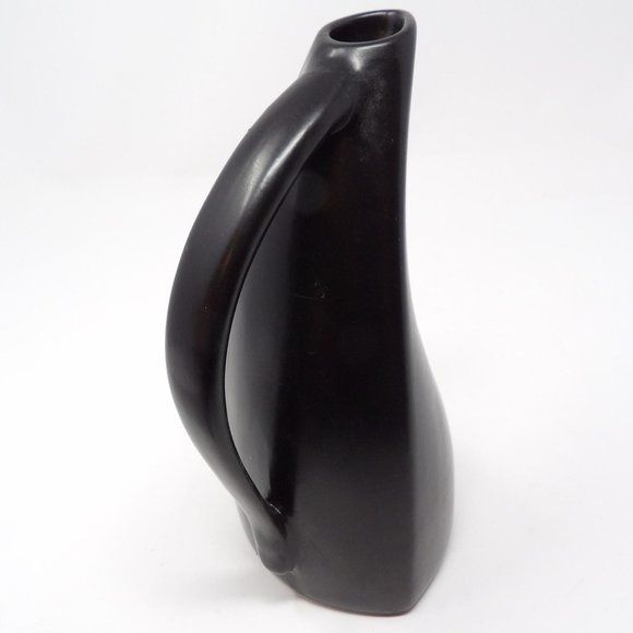 Vintage Black Tone on Tone Glazed Ceramic Pitcher Matte with Glossy Stripes Uniq - Picture 6 of 10